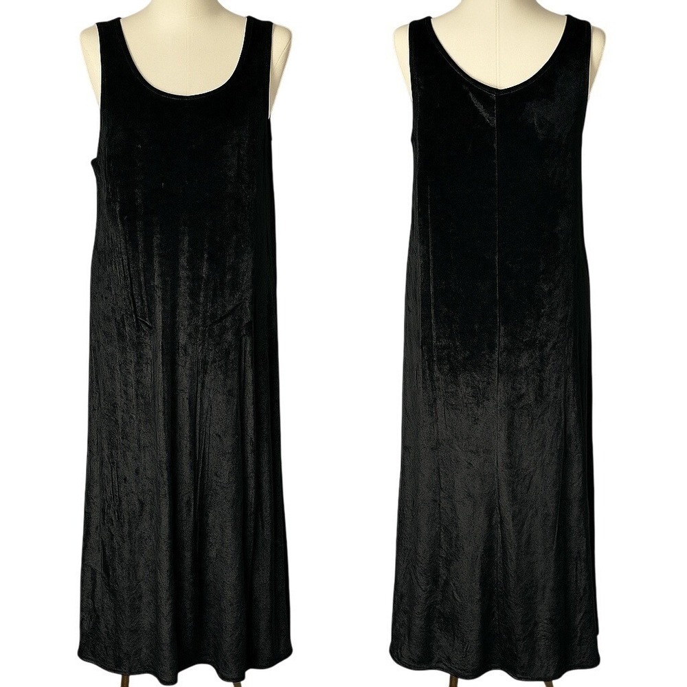 Mixed Blues Velvet Maxi Dress Black Crushed Sleeveless Lon‎ Soft Goth Boho Sz LG